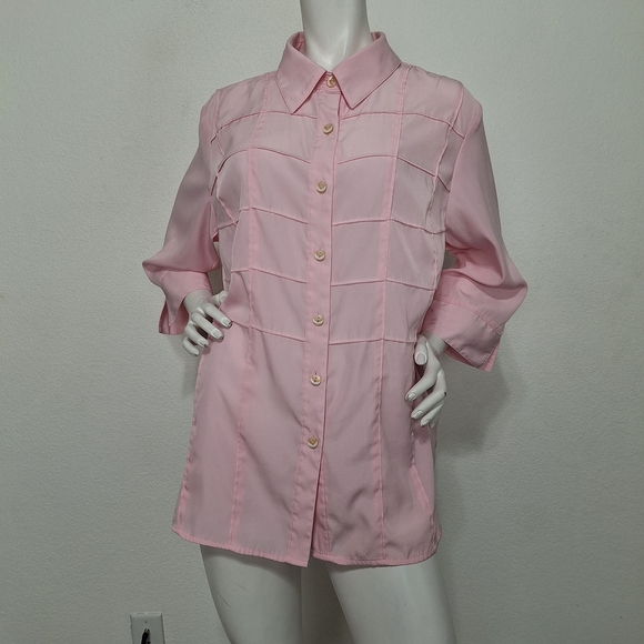 Kathy Che Pink Preppy Coquette 3/4 Sleeve Button Down Shirt Plus Size 14/16W - Picture 1 of 14